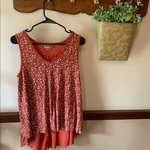 True Craft Orange Black Pleated Sleeveless Tank Top